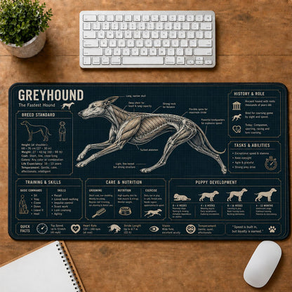 Greyhound Dog Breed Visual Guide Desk Mat | 5To9Vibe