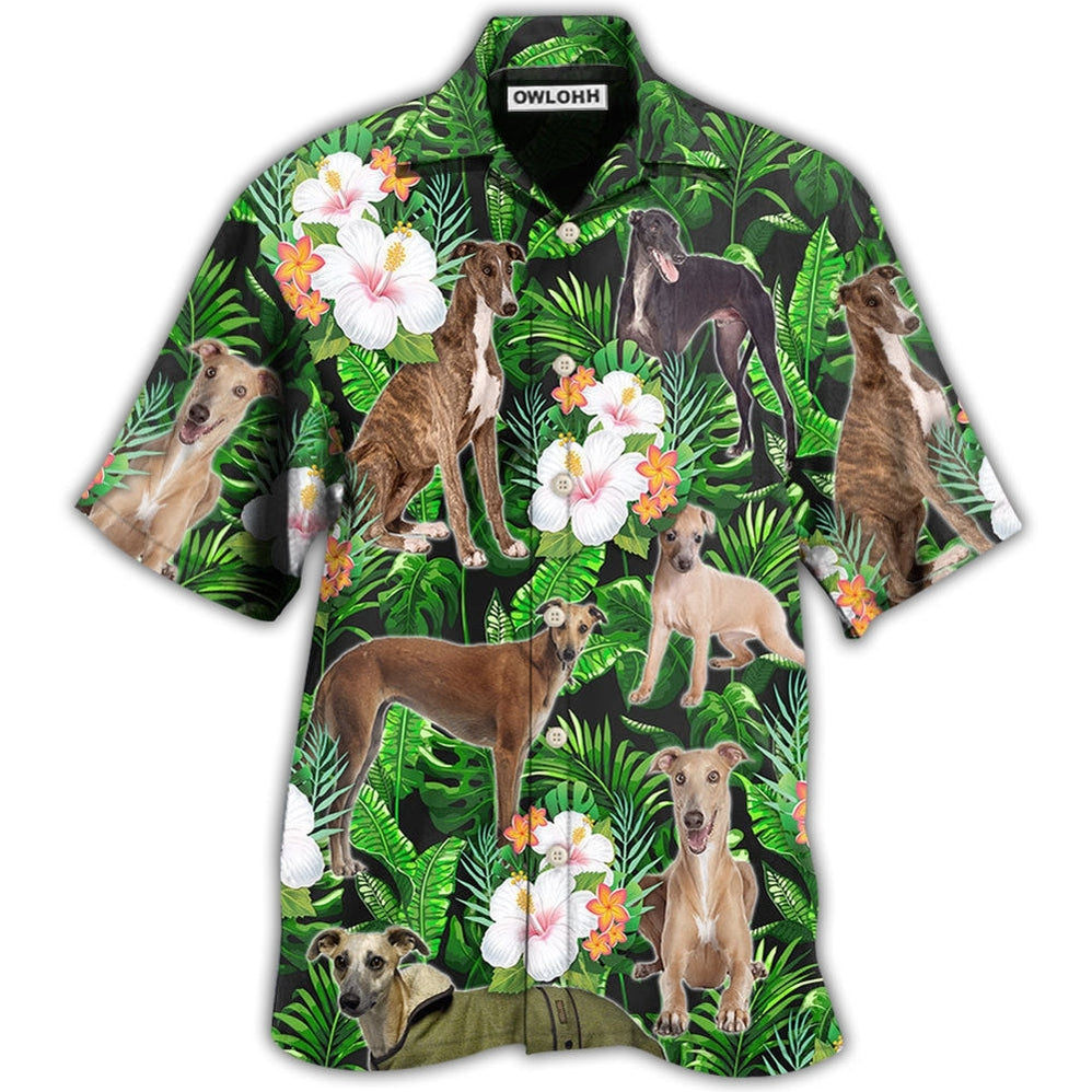 Hawaiian Shirt / Adults / S Greyhound Tropical Leaf Lover With Lovely Flower - Hawaiian Shirt 