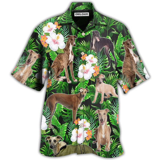 Hawaiian Shirt / Adults / S Greyhound Tropical Leaf Lover With Lovely Flower - Hawaiian Shirt 