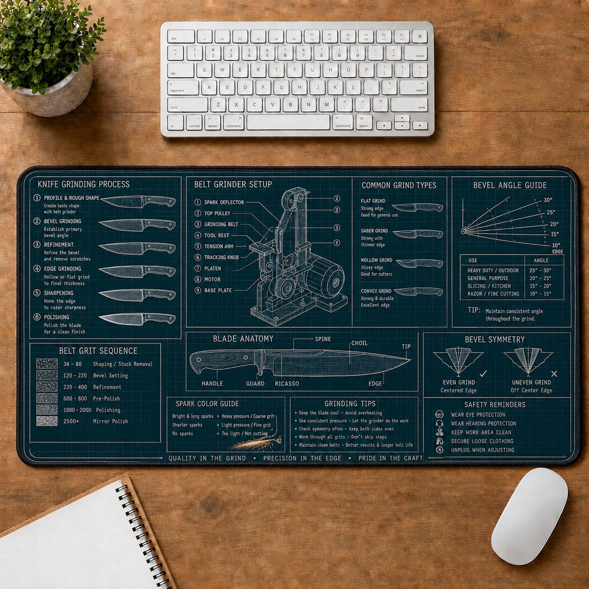 Knife Grinding Handcraft Technical Guide Desk Mat | 5To9Vibe