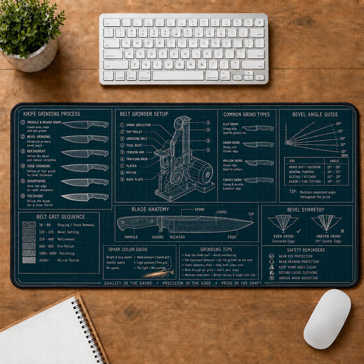 Knife Grinding Handcraft Technical Guide Desk Mat | 5To9Vibe