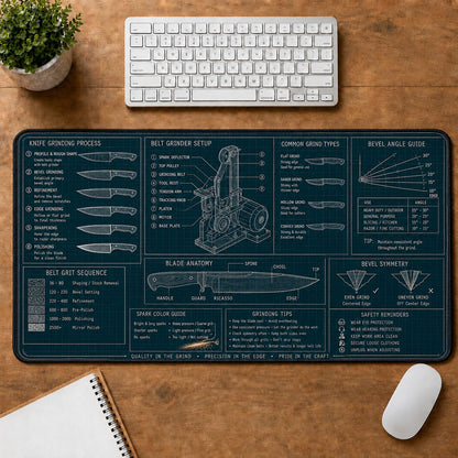 Knife Grinding Handcraft Technical Guide Desk Mat | 5To9Vibe