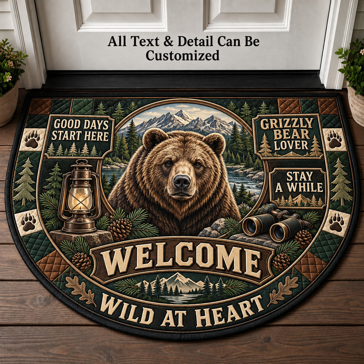 Grizzly Bear Lover Personalized Half Round Mat | 5To9Vibe