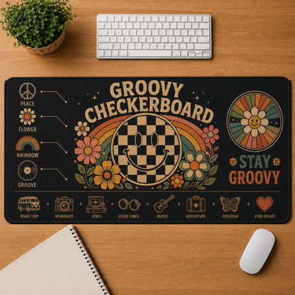 Smiley Face Hippie Desk Mat Mouse Pad | 5To9Vibe - Groovy Checkerboard style