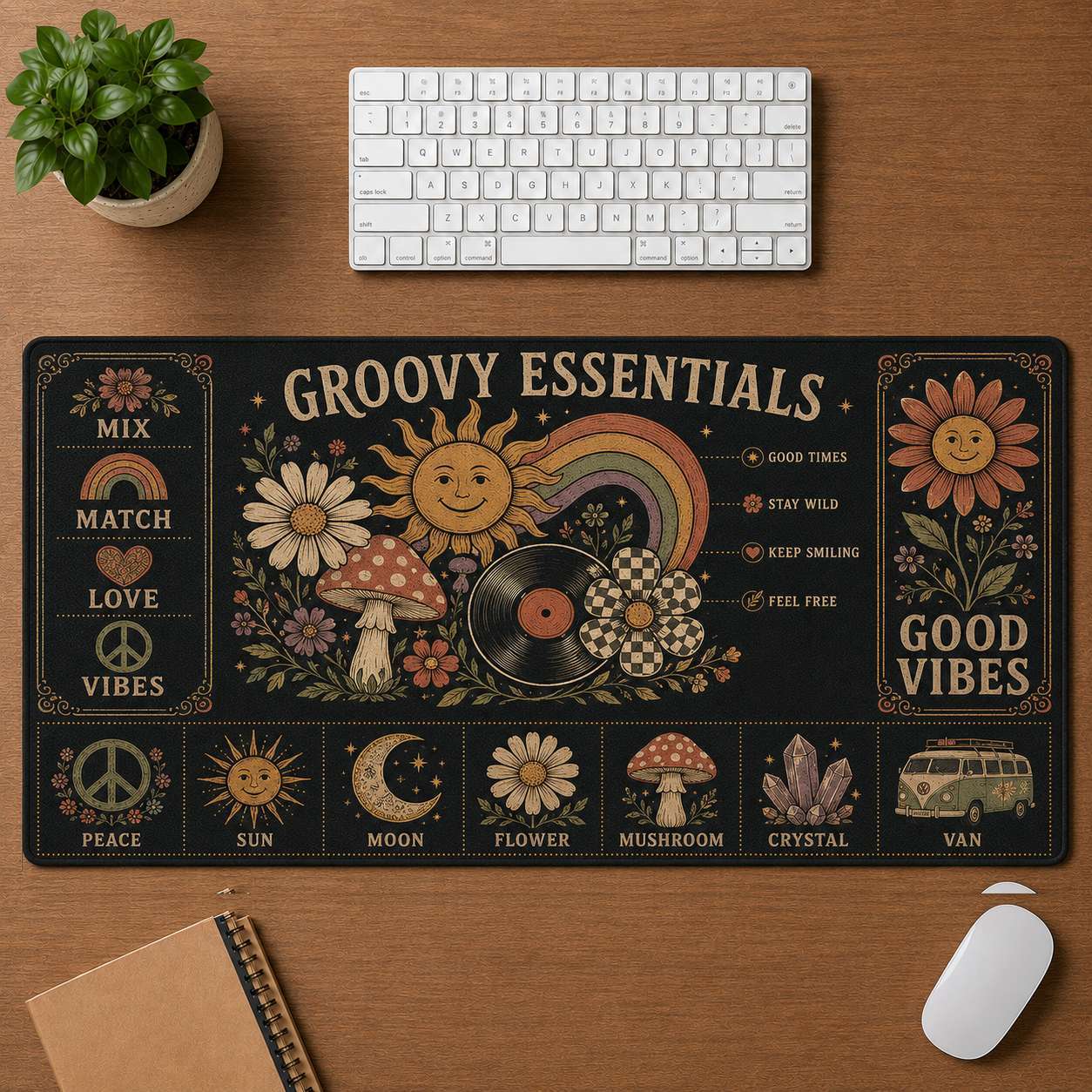 Peace & Love Collection Hippie Desk Mat Mouse Pad | 5To9Vibe - Groovy Essentials style