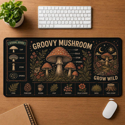 Mushroom & Moon Hippie Desk Mat Mouse Pad | 5To9Vibe - Groovy Mushroom style