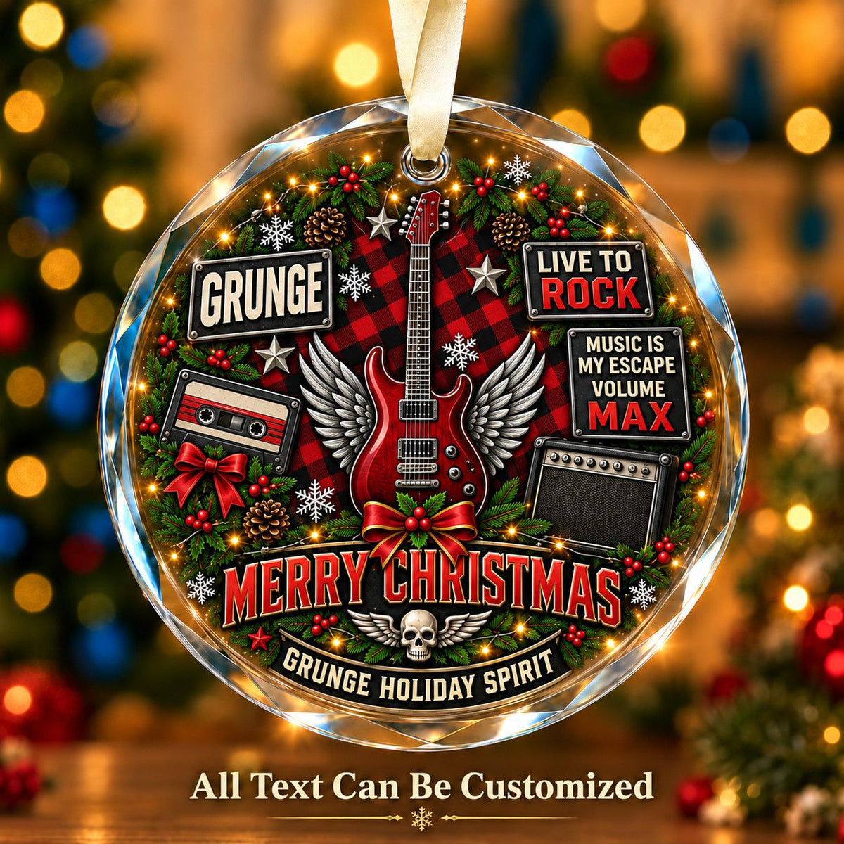 Grunge Personalized Glass Ornament | 5To9Vibe