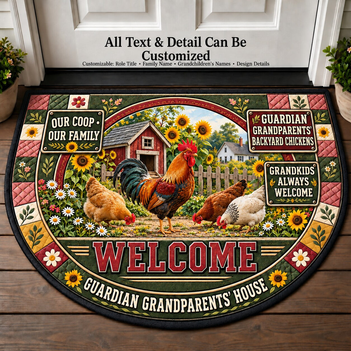 Guardian Grandparents' Backyard Chickens Personalized Half Round Mat | 5To9Vibe