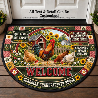 Guardian Grandparents' Backyard Chickens Personalized Half Round Mat | 5To9Vibe