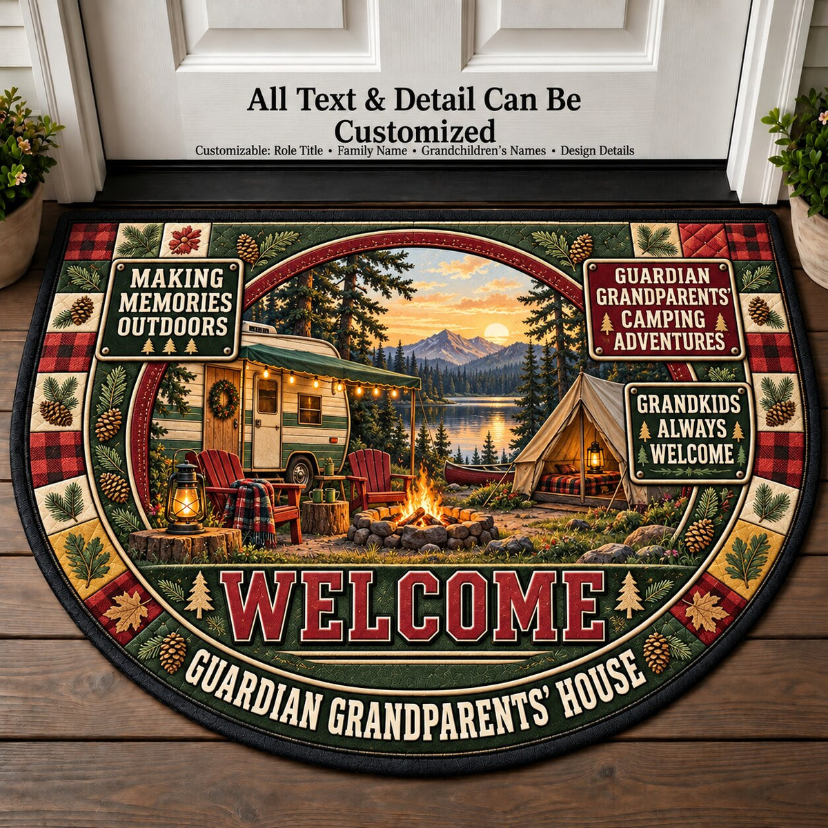 Guardian Grandparents' Camping Adventures Personalized Half Round Mat | 5To9Vibe