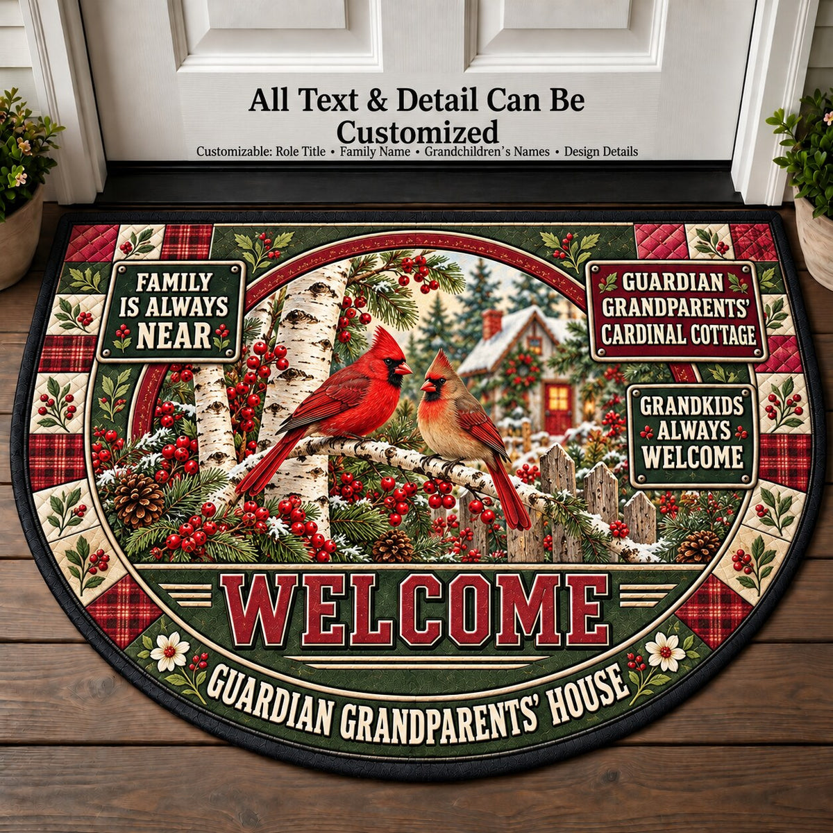 Guardian Grandparents' Cardinal Cottage Personalized Half Round Mat | 5To9Vibe