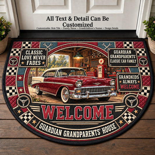 Guardian Grandparents' Classic Car Family Personalized Half Round Mat | 5To9Vibe