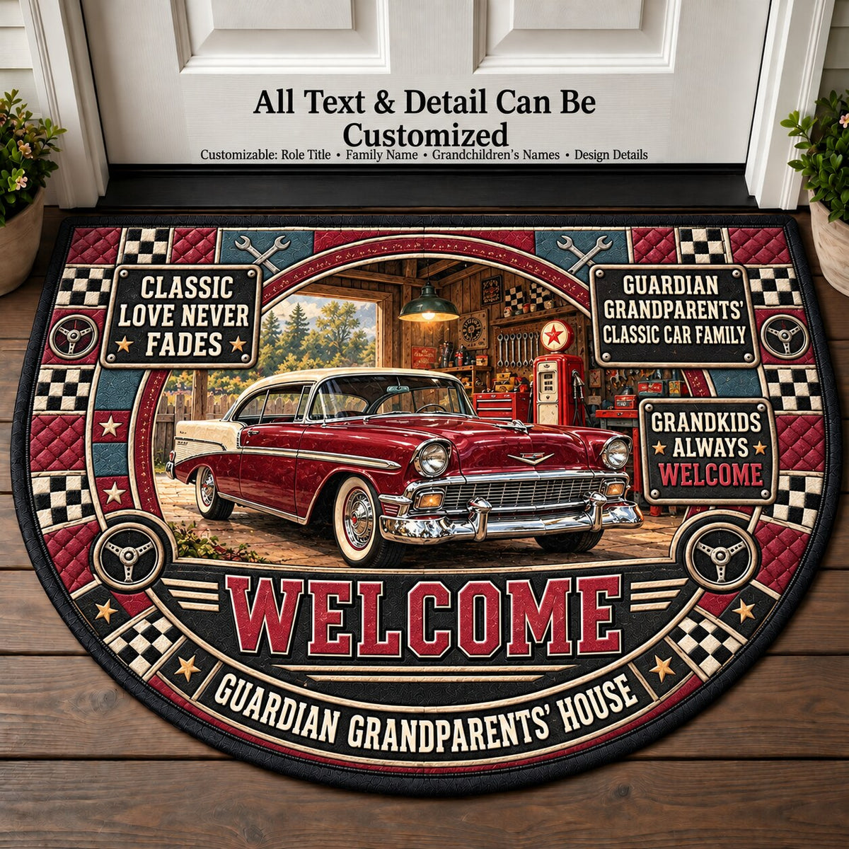 Guardian Grandparents' Classic Car Family Personalized Half Round Mat | 5To9Vibe