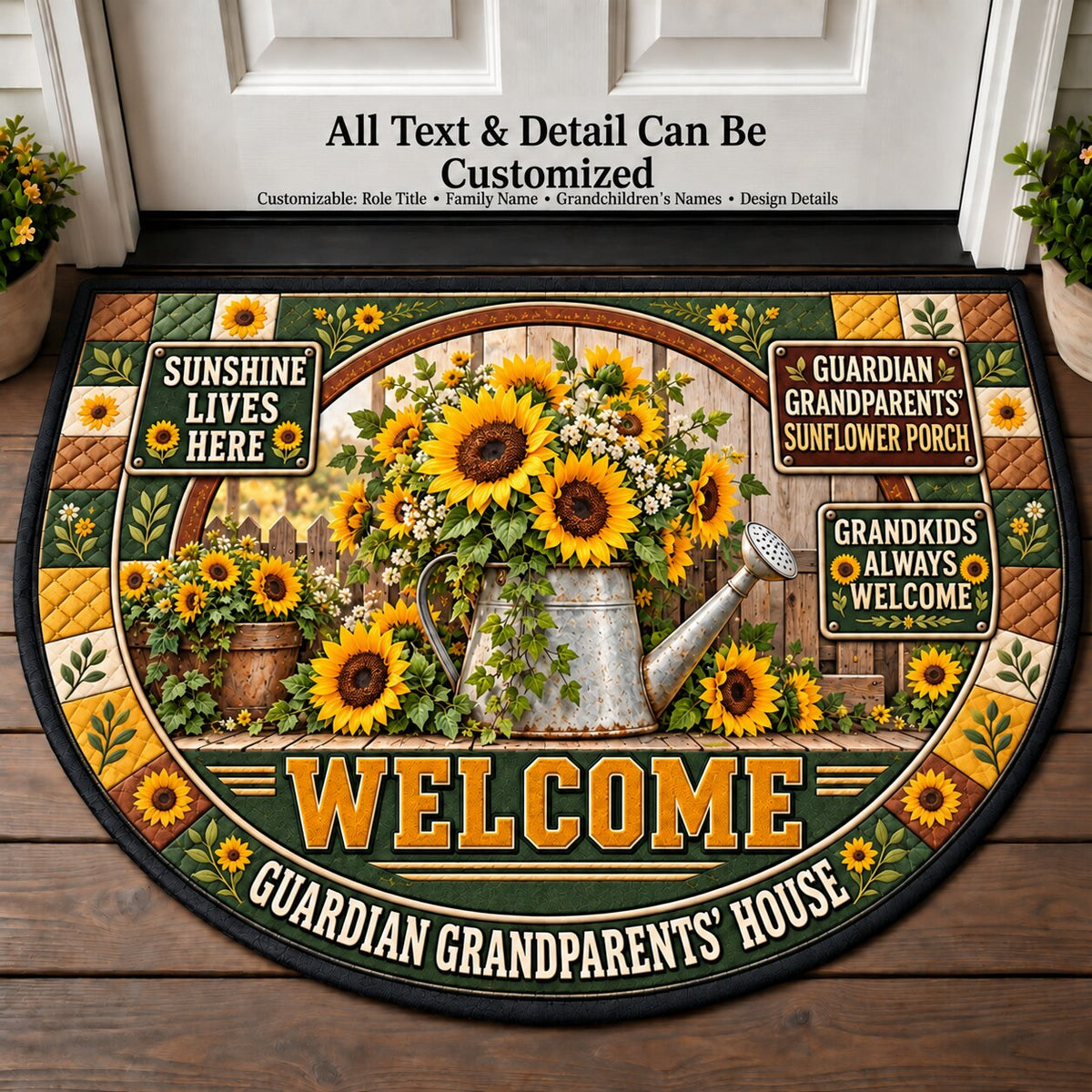 Guardian Grandparents' Sunflower Porch Personalized Half Round Mat | 5To9Vibe