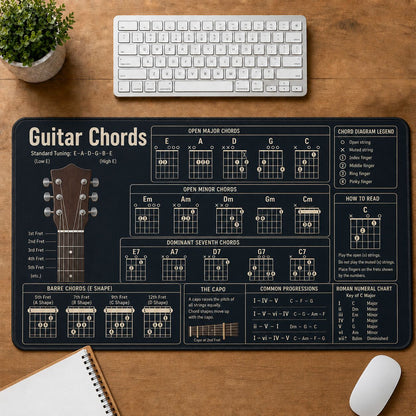 Guitar Chords Cheat Sheet Quick Reference Guide Desk Mat | 5To9Vibe