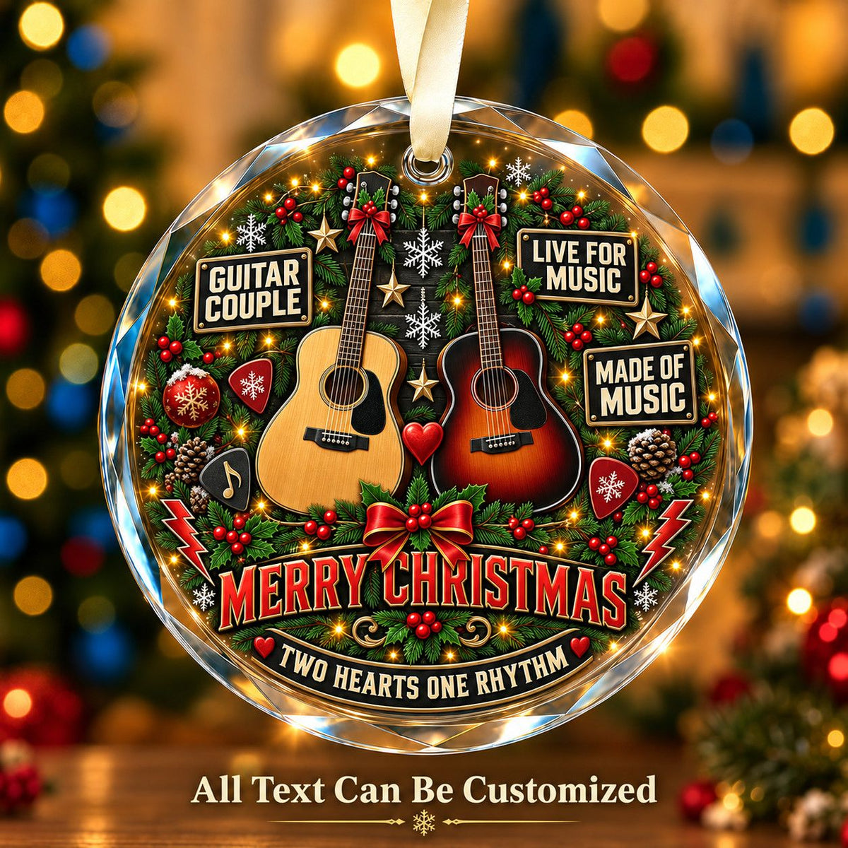 Guitar Couple Personalized Glass Ornament | 5To9Vibe