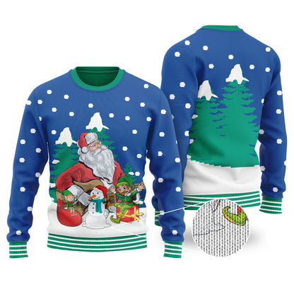 Guitar Santa & Elf Royal Ugly Christmas Sweater - Funny Ugly Christmas Sweater