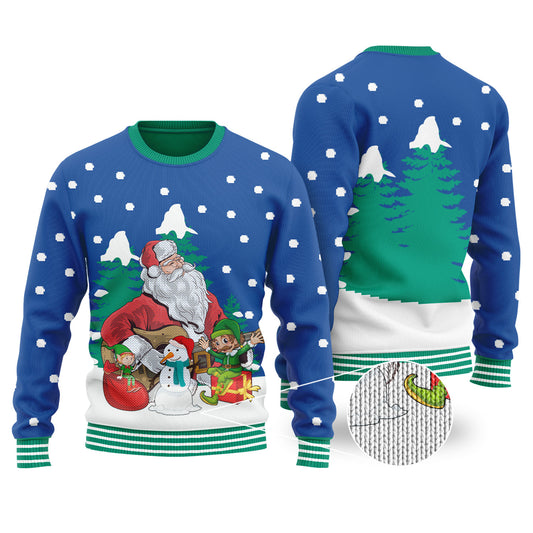 Guitar Santa & Elf Royal Ugly Christmas Sweater - Funny Ugly Christmas Sweater