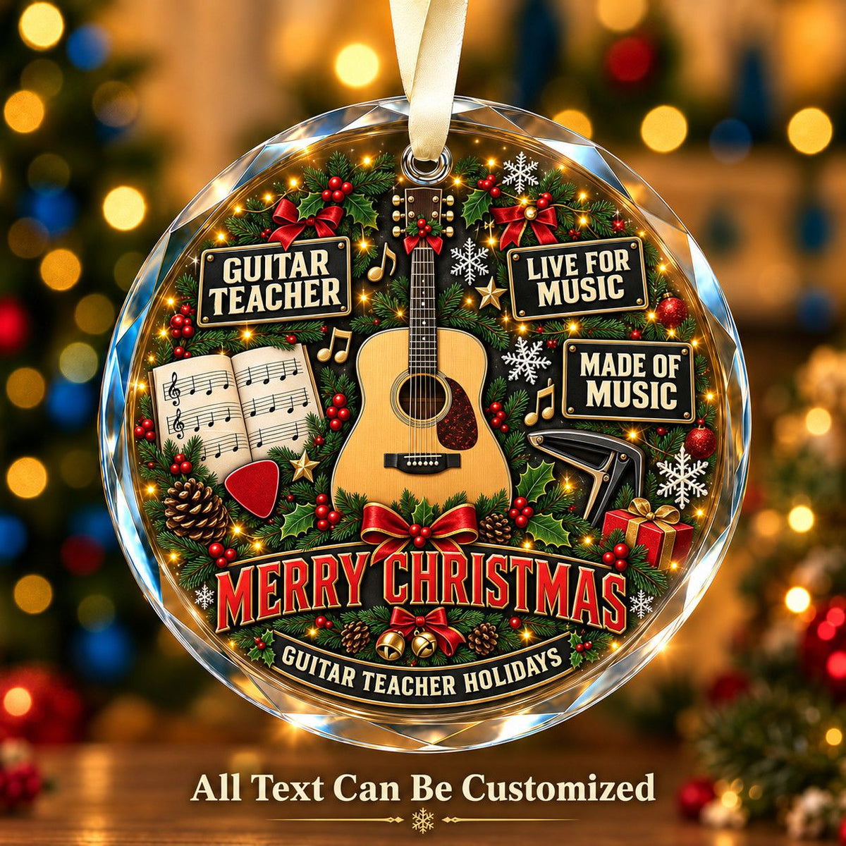 Guitar Teacher Personalized Glass Ornament | 5To9Vibe