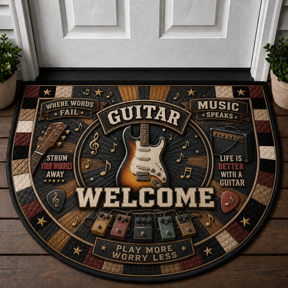 Guitar Welcome Mat - Electric Guitarist Play More Worry Less Doormat - 5to9vibe
