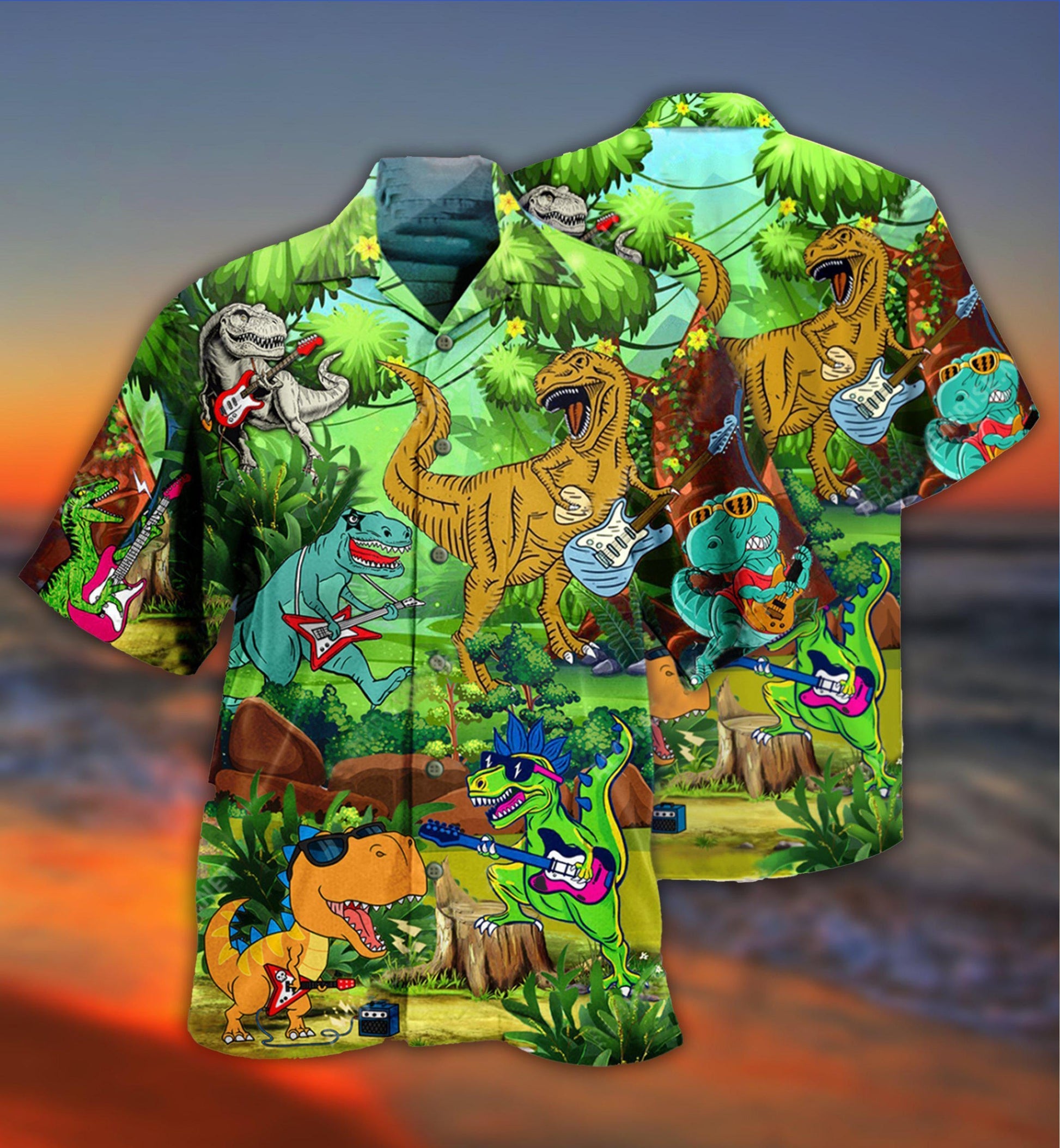 Guitar Dinosaur Play Guitar Like A Star - Hawaiian Shirt 