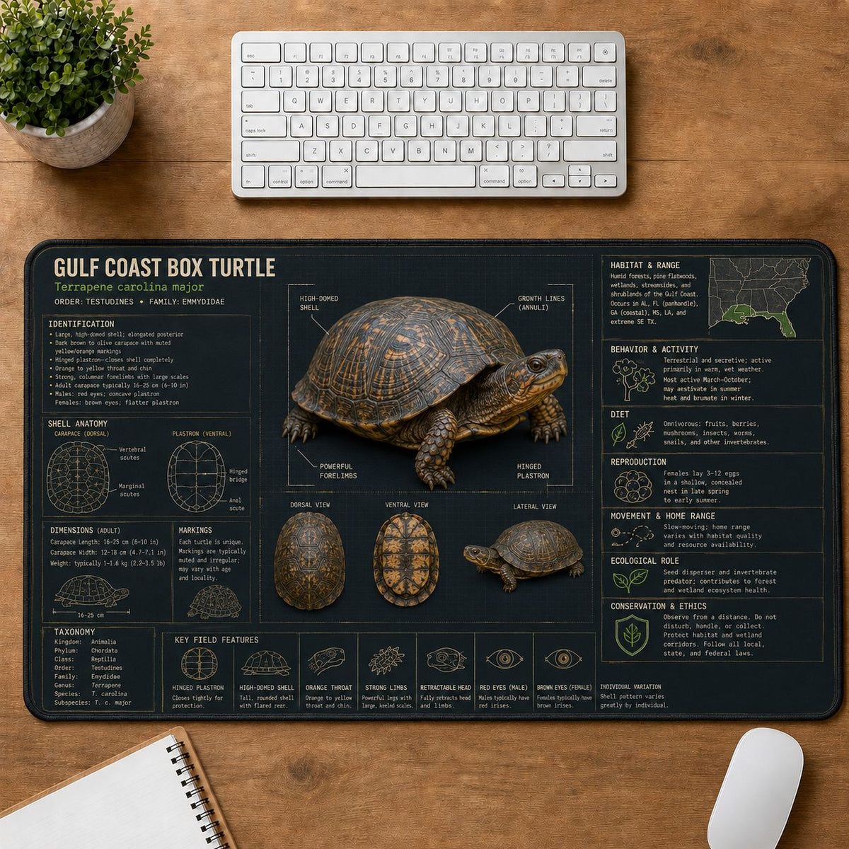 Gulf Coast Box Turtle Turtle and Tortoise Species Guide Desk Mat | 5To9Vibe