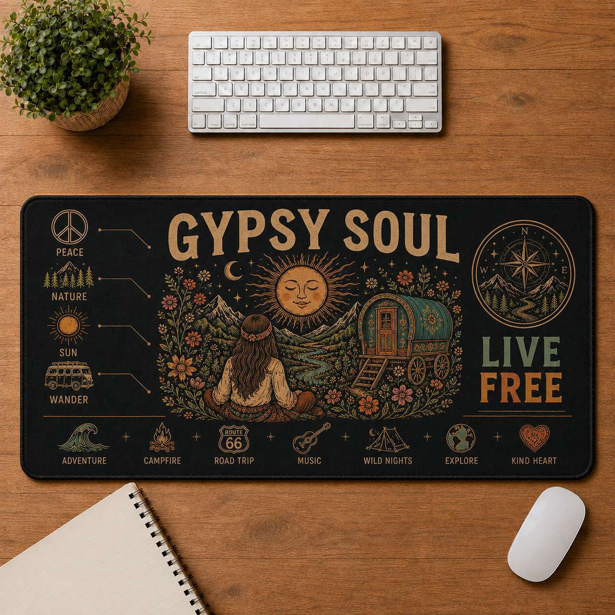 Wild & Free Hippie Desk Mat Mouse Pad | 5To9Vibe - Gypsy Soul style