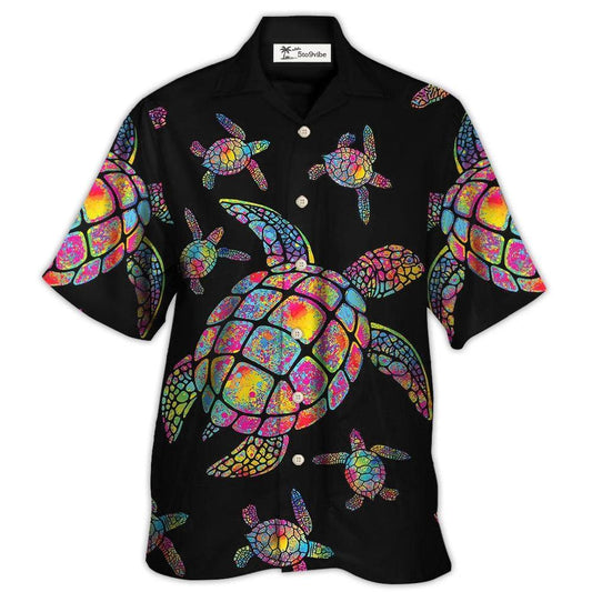 Hawaiian Shirt / Adults / S Hippie Turtle Love Ocean Black Style - Hawaiian Shirt 