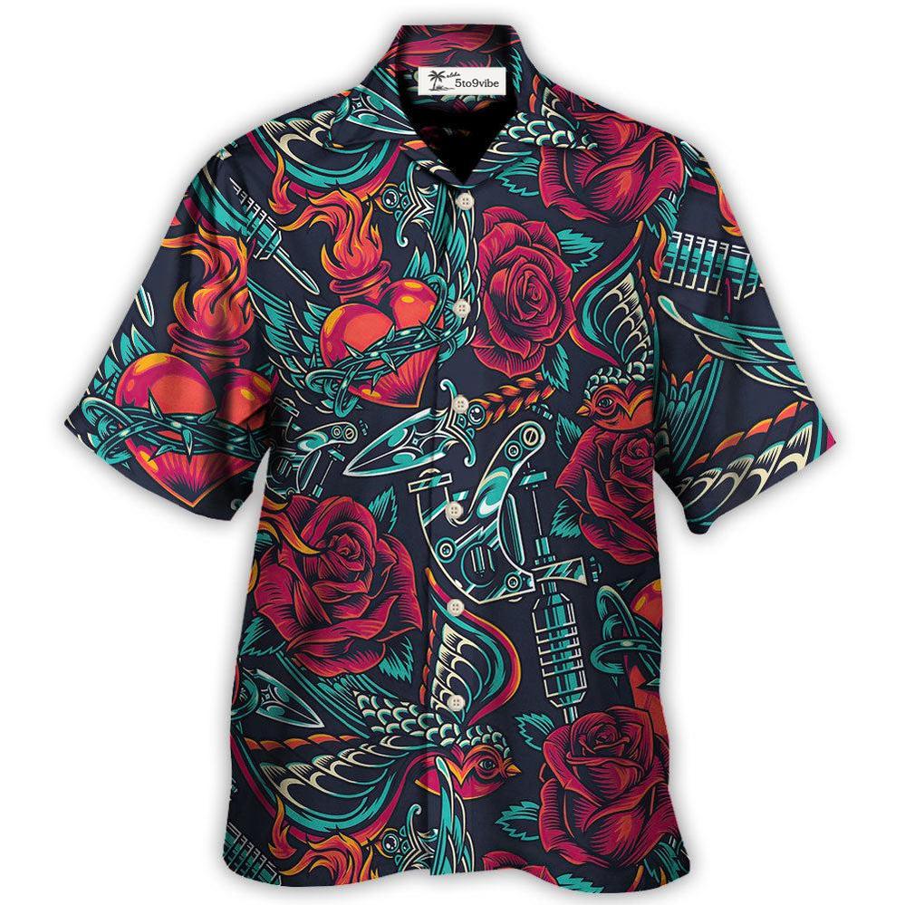 Hawaiian Shirt / Adults / S Tattoo Red Rose Heart - Hawaiian Shirt 