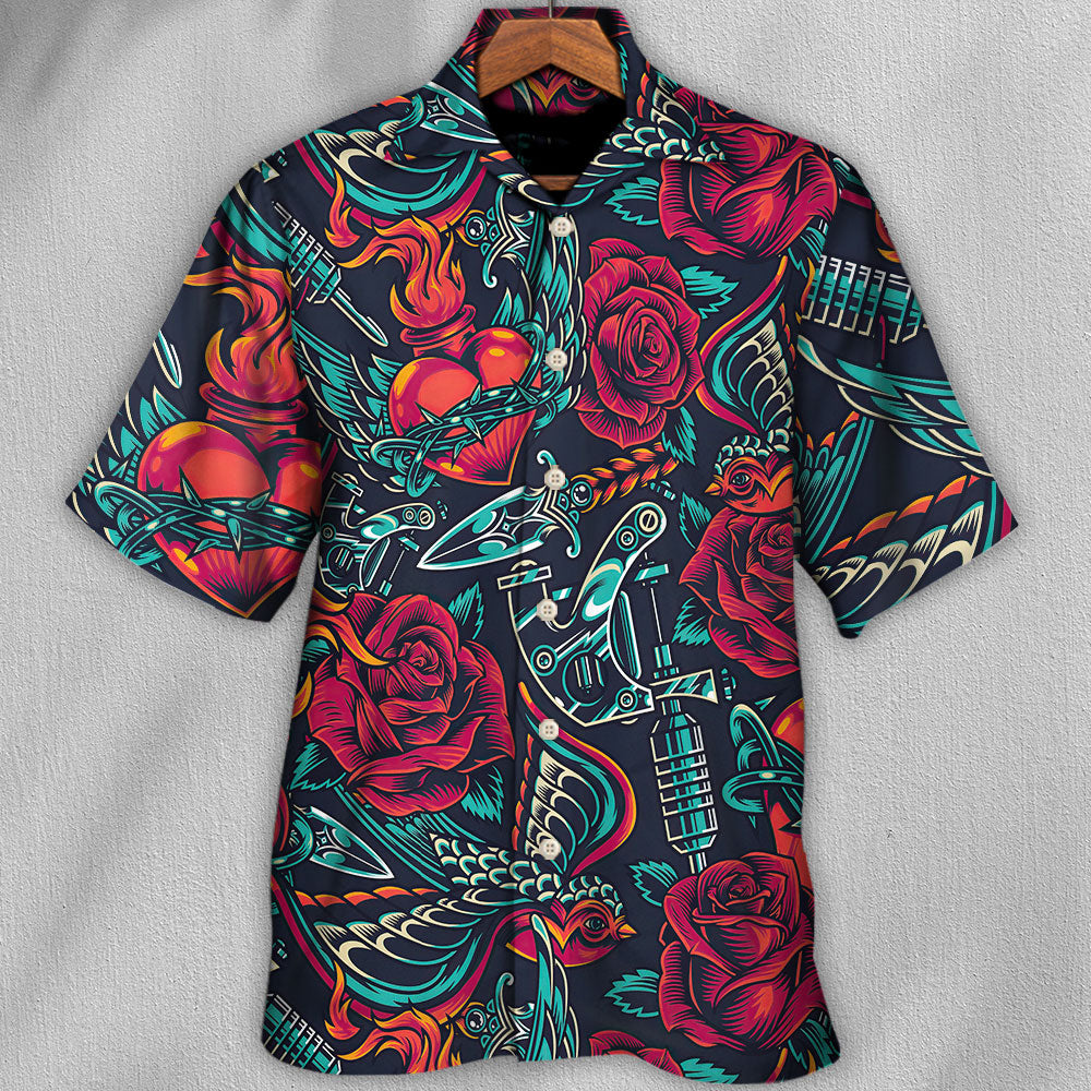 Tattoo Red Rose Heart - Hawaiian Shirt 