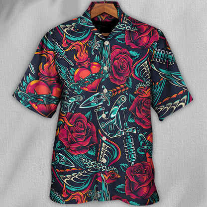 Tattoo Red Rose Heart - Hawaiian Shirt 