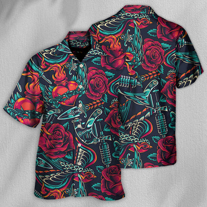 Tattoo Red Rose Heart - Hawaiian Shirt 