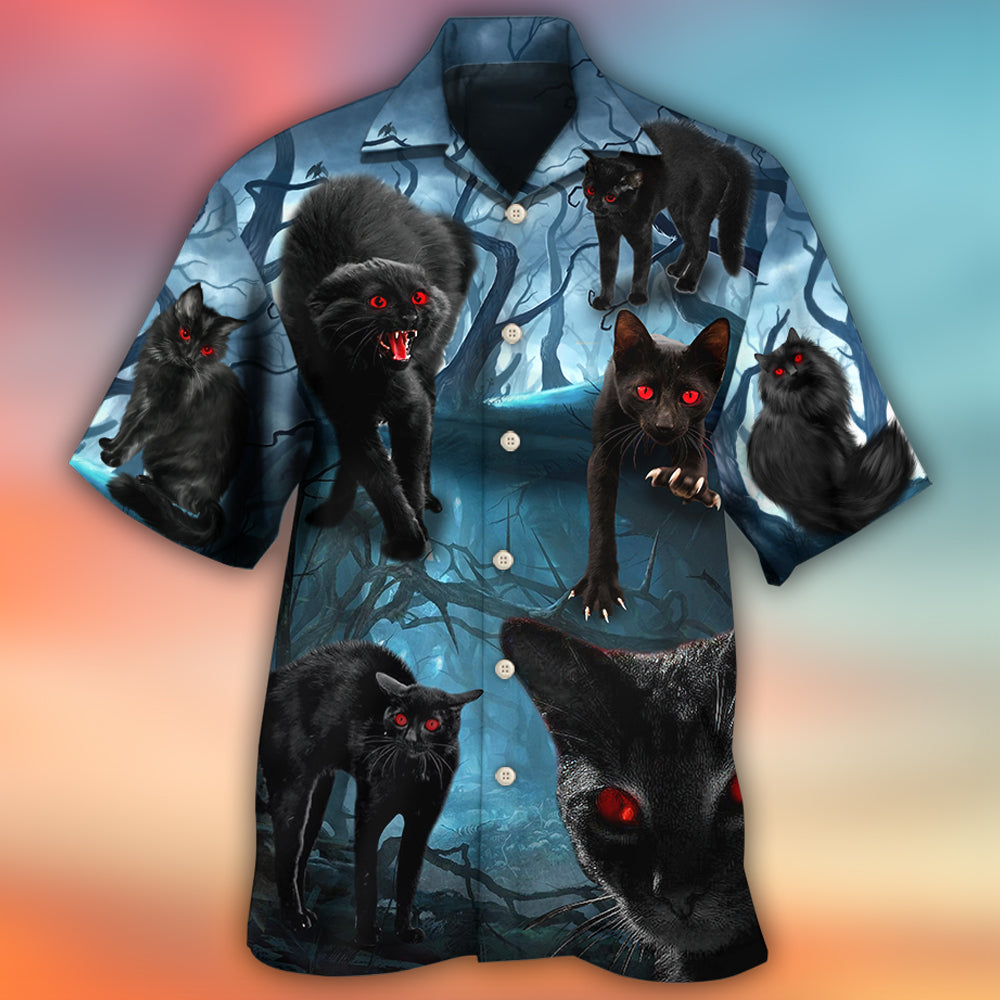 Halloween Black Cat Scary Style - Hawaiian Shirt 