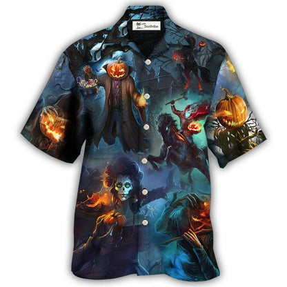 Hawaiian Shirt / Adults / S Halloween Skull Pumpkin Scary Sky Night - Hawaiian Shirt 