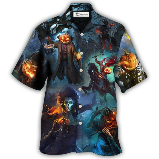 Hawaiian Shirt / Adults / S Halloween Skull Pumpkin Scary Sky Night - Hawaiian Shirt 