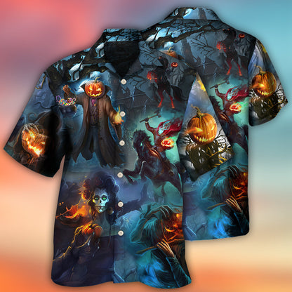 Halloween Skull Pumpkin Scary Sky Night - Hawaiian Shirt 