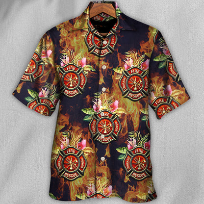 Firefighter Tropical Floral With Fire Style - Hawaiian Shirt 