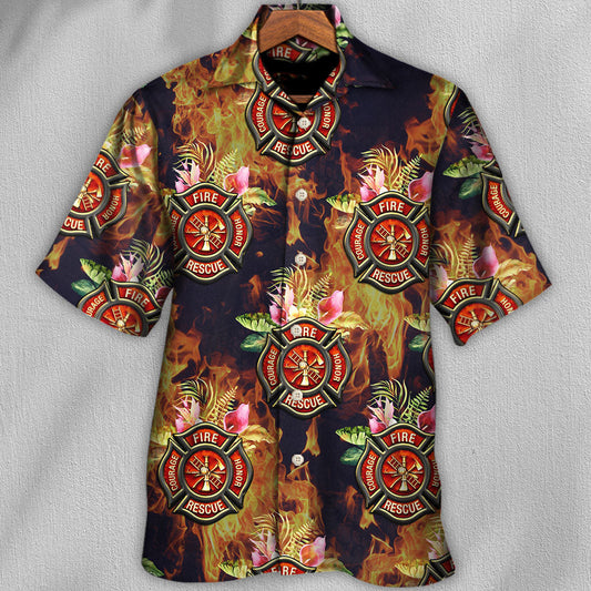 Firefighter Tropical Floral With Fire Style - Hawaiian Shirt 