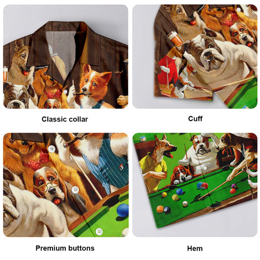 Billiard Dogs Playing Pool - Unisex Hawaiian Shirt For Men and Women