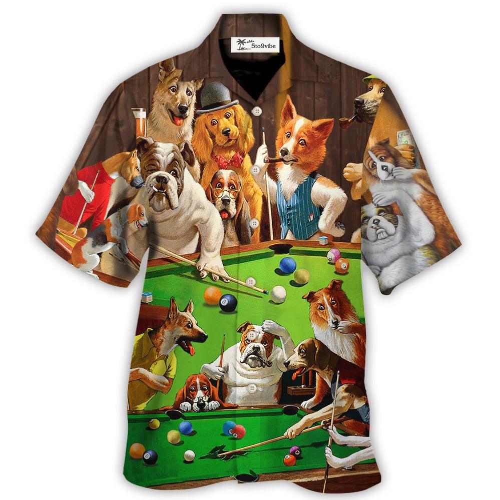 Perros billaristas jugando al billar - Camisa hawaiana unisex para hombres y mujeres
