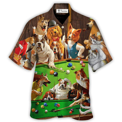 Perros billaristas jugando al billar - Camisa hawaiana unisex para hombres y mujeres