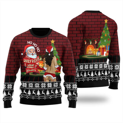 HO HO HO Santa Looking At Bad Girl Men's Ugly Christmas Sweater