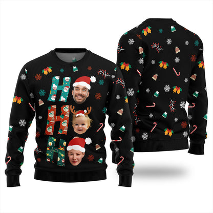 HOHOHO Custom Family Faces Christmas Ugly Sweater
