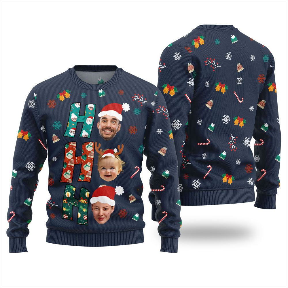 HOHOHO Custom Family Faces Christmas Ugly Sweater