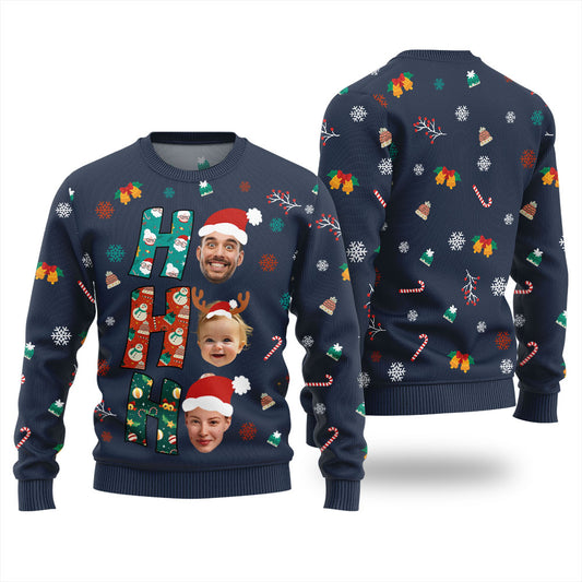 HOHOHO Custom Family Faces Christmas Ugly Sweater