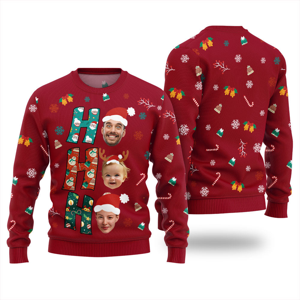 HOHOHO Custom Family Faces Christmas Ugly Sweater