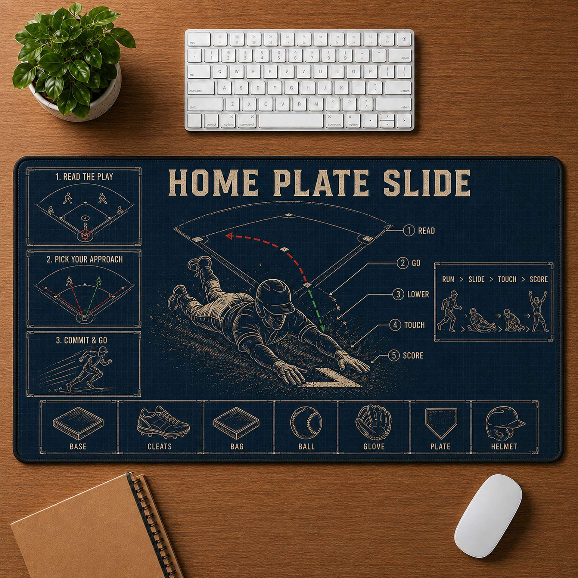 Home Plate Slide Blueprint Desk Mat | 5To9Vibe