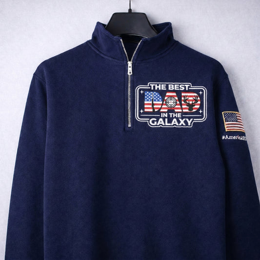 Hunting The Best Dad In The Galaxy America 250 Anniversary Embroidered Logo Premium Quarter Zip Sweatshirt, Inspired Quarter Zip Sweater