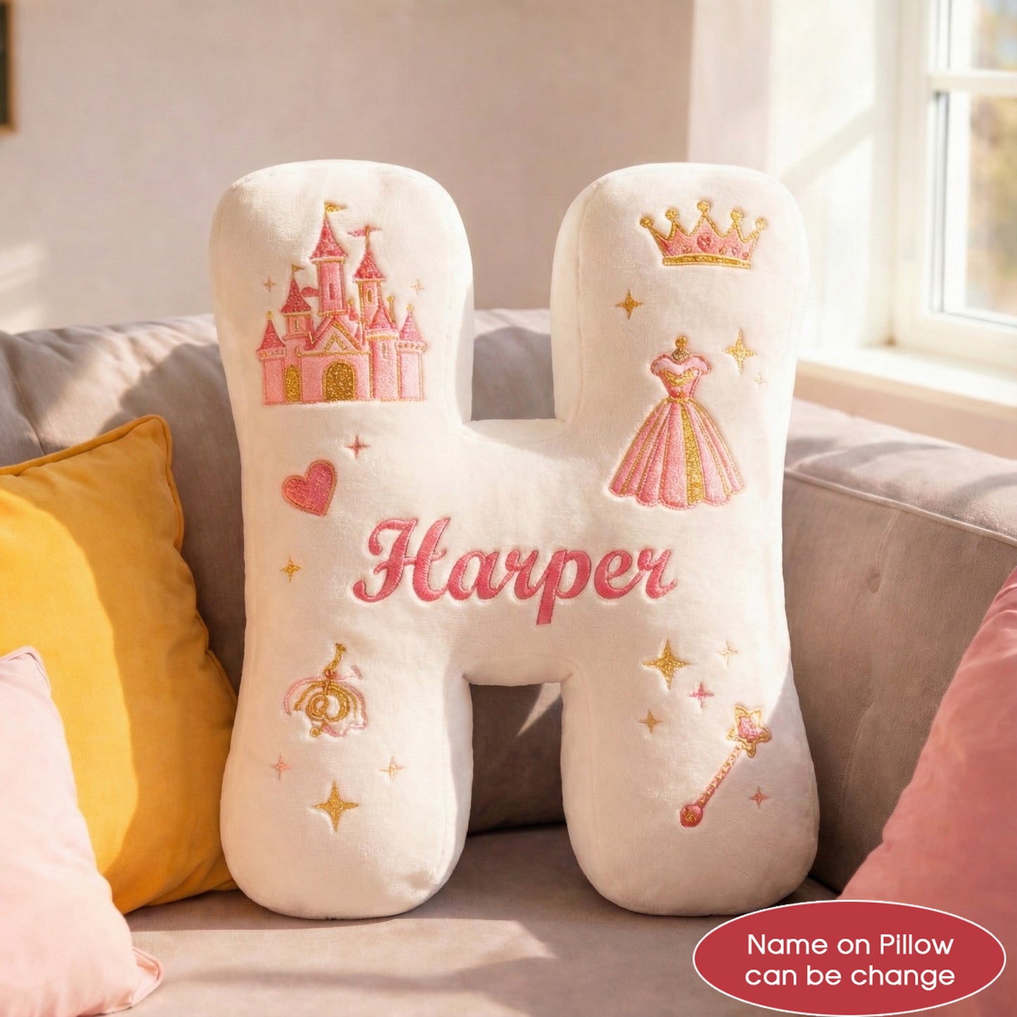 Dino and Princess Pillow Custom Name Gift  For Girls, Boys Irregular-Shaped Pillow Custom