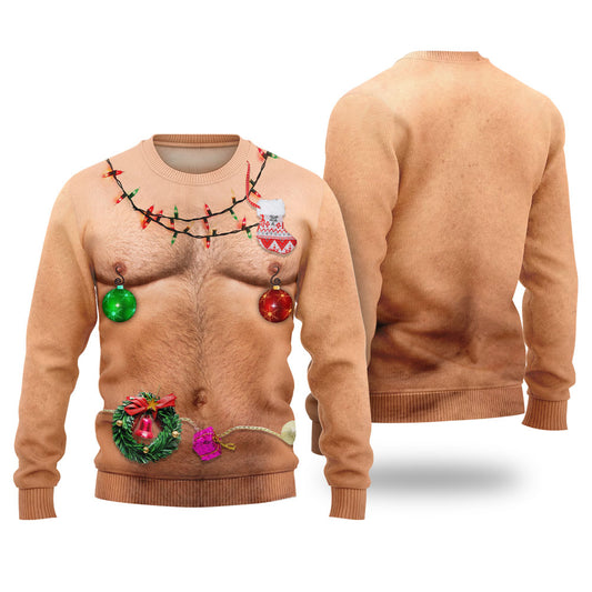 Hairy Chest Christmas Lights Ugly Christmas Sweater